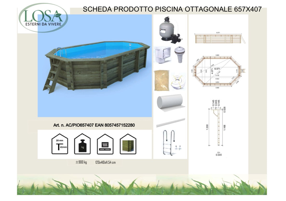 Losa Legnami AC/PIO657407 - Piscina Ottagonale in Legno 657x407 cm 