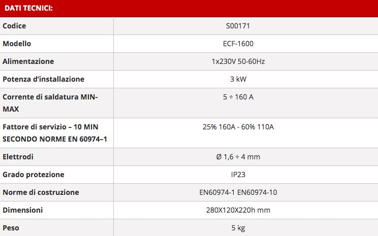 Elettro CF ECF-1600 - Saldatrice inverter MMA a elettrodo