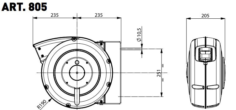 Zeca 805/10/S - Avvolgitubo aria/acqua lunghezza tubo 16 metri, argento