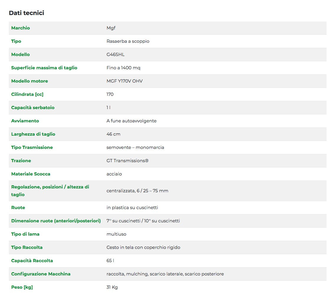 MGF G46SHL - Rasaerba semovente 4 in 1, capacità di taglio 46cm