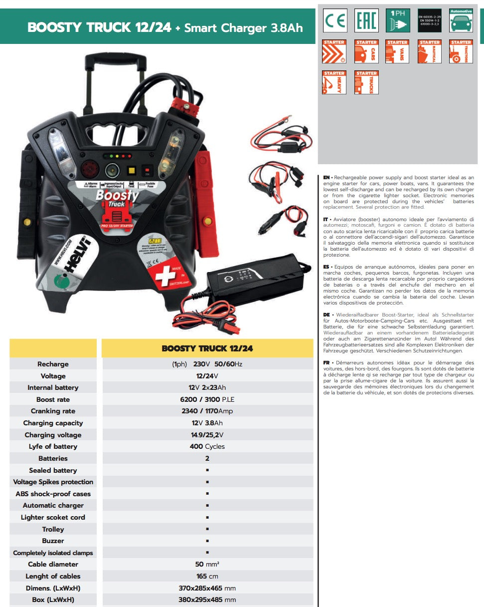 Helvi Boosty Truck 12/24 - Avviatore booster porrtatile con batteria per motoscafi, furgoni, camion