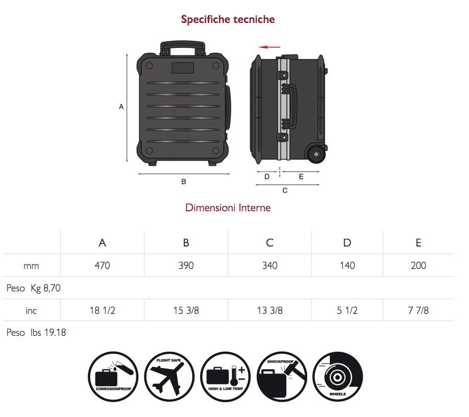 GT Line V-ROCK TURTLE PEL - Trolley valigia porta attrezzi in polietilene vuota 