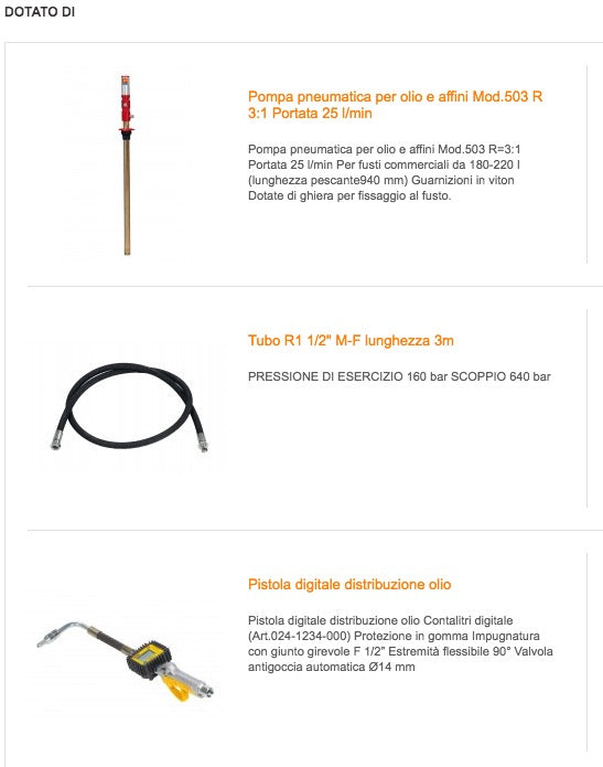 Meclube 022-1288-B00 - Completo olio per fusti da 180-220 l