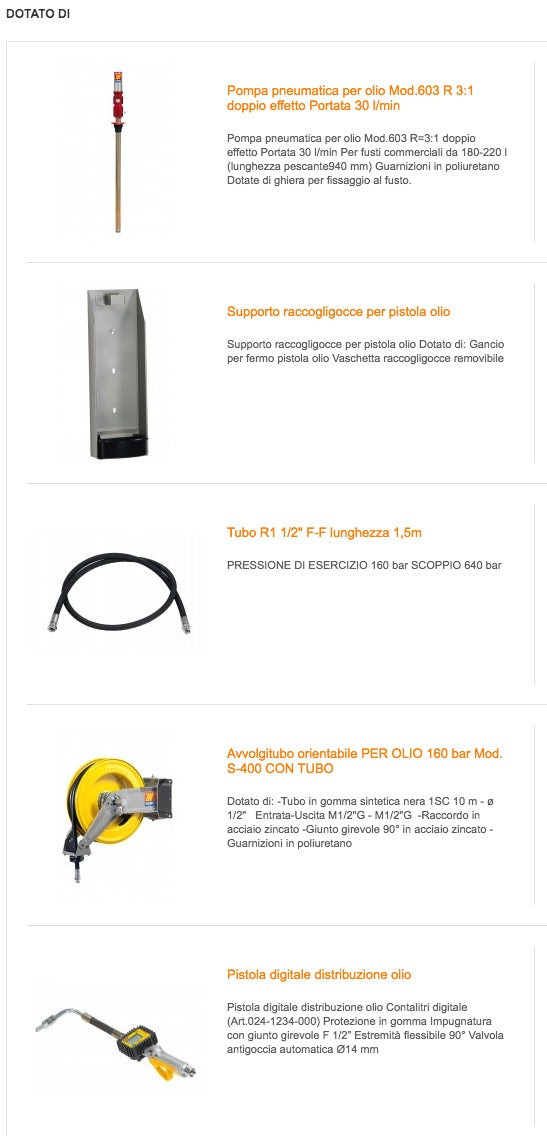 Meclube 022-1301-000 - Completo olio a parete per fusti da 180-220 l