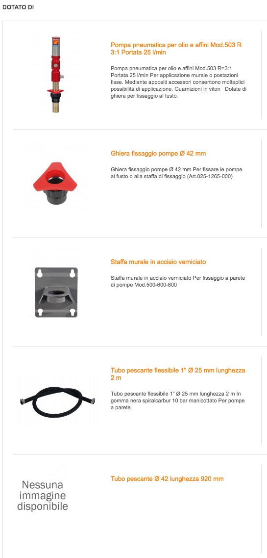 Meclube 022-1213-A00 - Completo per olio a parete per fusti da 180-220 l