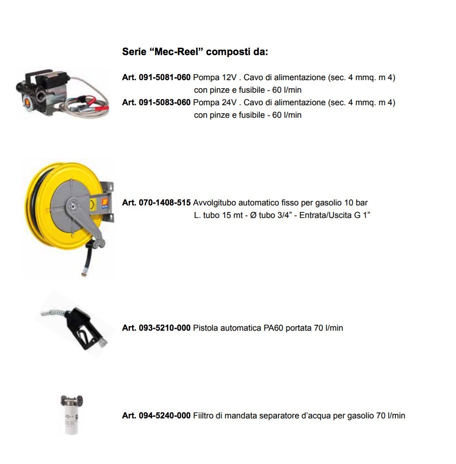 Meclube Mec-Reel 090-5060-Y60 - Erogatore gasolio con avvolgitubo, pistola e filtro - 12V
