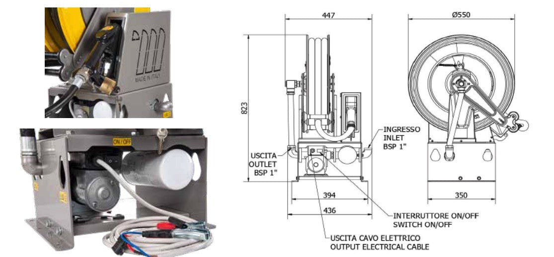 Meclube Mec-Reel 090-5060-Y60 - Erogatore gasolio con avvolgitubo, pistola e filtro - 12V
