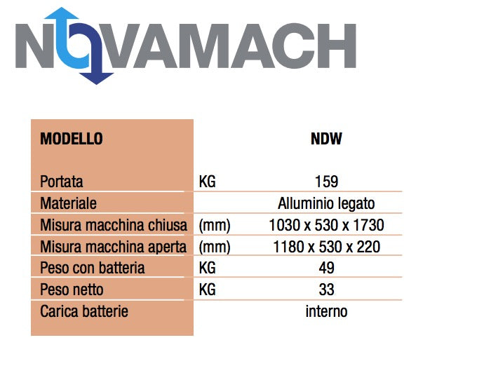 Novamach NDW - Carrello montascale cingolato a batteria - portata 159 Kg