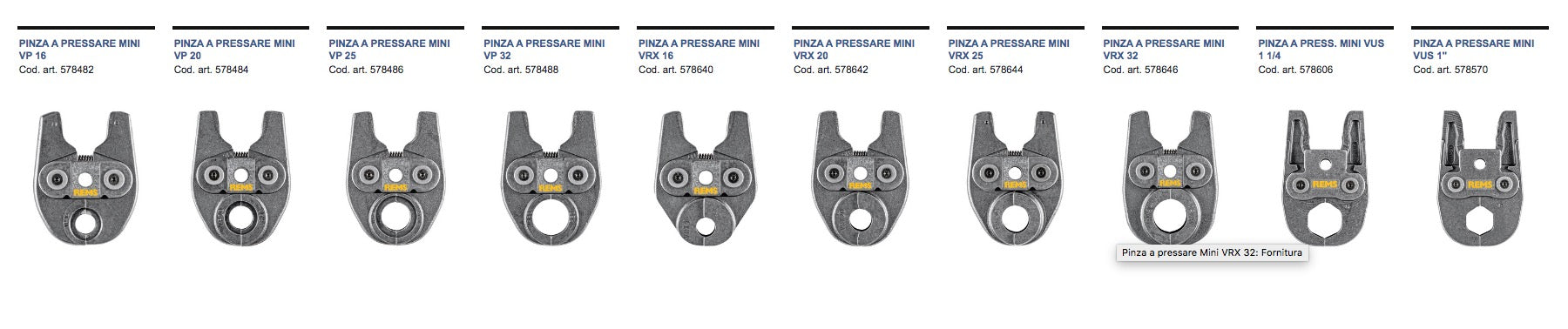 Rems pinza per pressatrice idraulica Mini-Press 22V ACC - Misure a scelta
