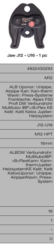 Milwaukee ganasce per pressatrice idraulica M12 - modello a scelta
