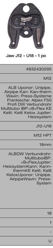 Milwaukee ganasce per pressatrice idraulica M12 - modello a scelta