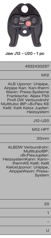 Milwaukee ganasce per pressatrice idraulica M12 - modello a scelta