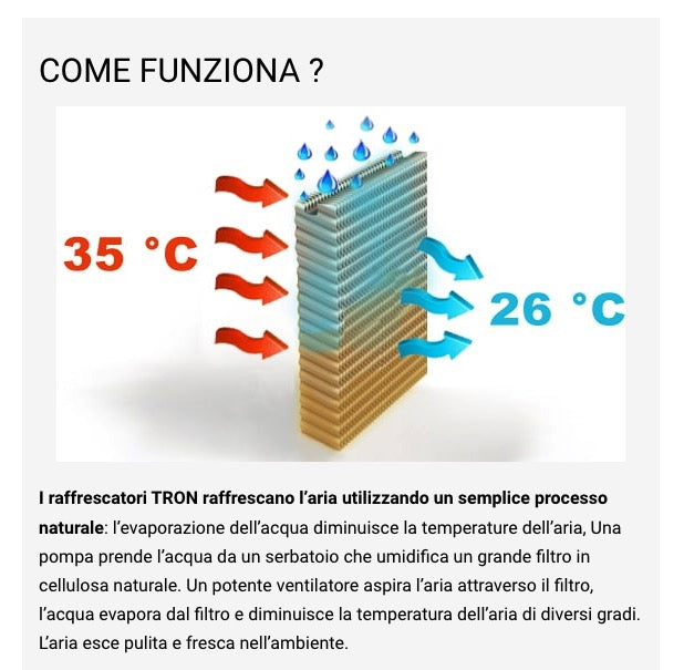 Briotron 8000 - Raffrescatore evaporativo portatile per medi ambienti fino a 100 m²