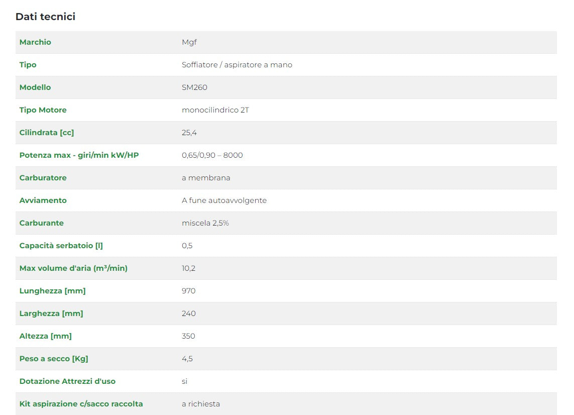 MGF SM260 - Soffiatore soffiafoglie a scoppio