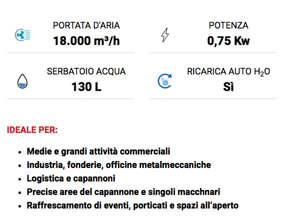 Briotron 18000 - Raffrescatore evaporativo portatile per medi/grandi ambienti fino a 250 m²