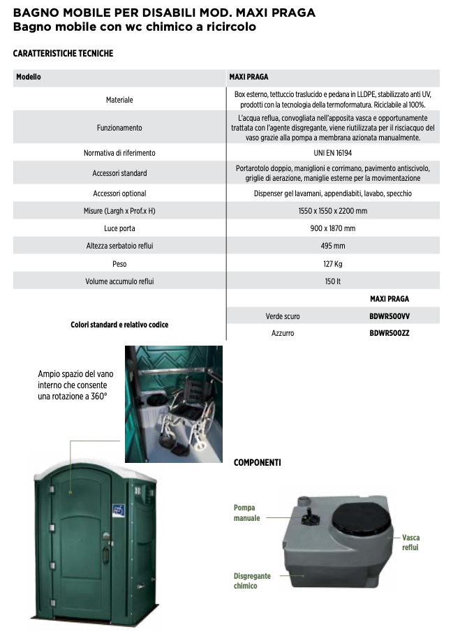 Rototec BDWR500VV - Bagno mobile WC chimico per disabili a ricircolo