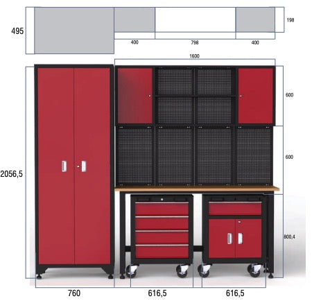 MarcoTools 05.088.142 - Arredamento modulare per officina completo di 107 utensili