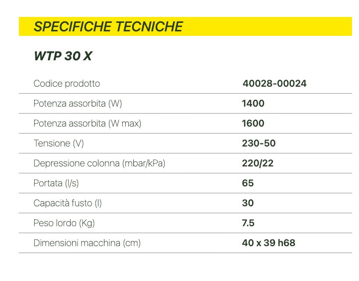 Lavor WTP 30 X - Aspirapolvere aspiraliquidi con fusto in acciaio inox - 30L - Motore 1600W