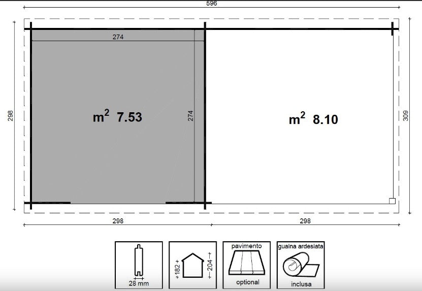 Losa legnami Livia - Casetta da giardino in legno con porticato - 300 x 300 cm + Porticato 300 x 300 cm