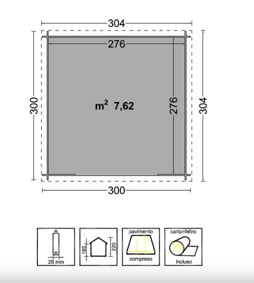 Losa legnami Asia - Casetta da giardino in legno non trattato - 300 x 300 cm 