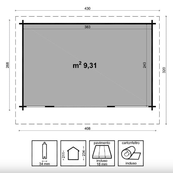 Losa Legnami Carla - Casetta in legno da giardino - 408x268 cm 