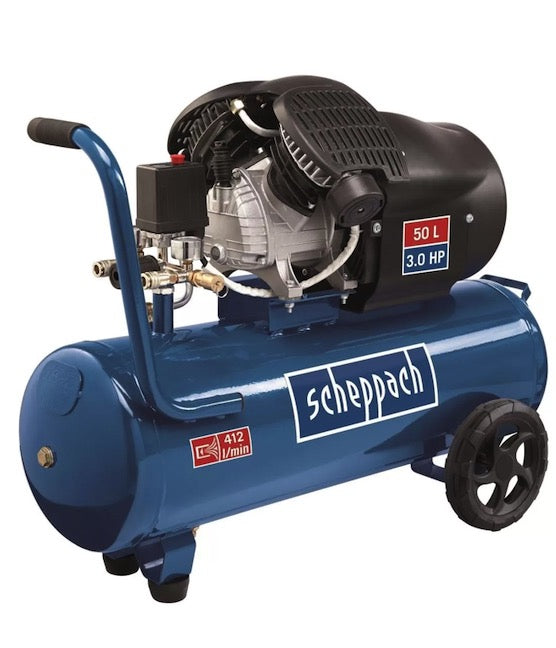 Scheppach HC53DC - Compressore aria 50 lt lubrificato portatile bicilindrico a V