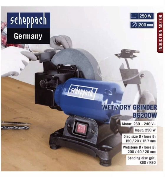 Scheppach BG200W - Smerigliatrice combinata da banco mola ad acqua 150/200 mm 250w 