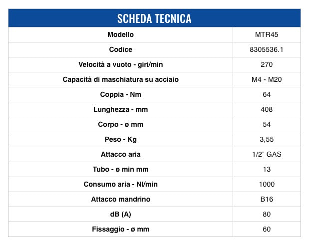 Ober MTR45 - Maschiatrice pneumatica dritta maschiatore - M4 - M20 - attacco mandrino B16