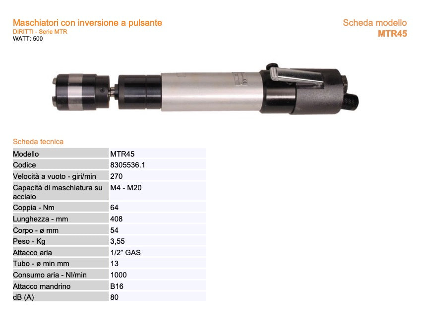 Ober MTR45 - Maschiatrice pneumatica dritta maschiatore - M4 - M20 - attacco mandrino B16