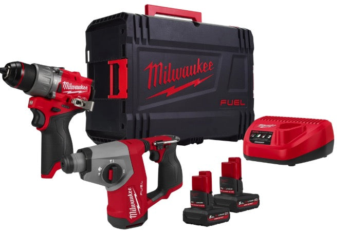 Milwaukee M12 FPP2BG2-502X - M12 FPD2 Trapano avvitatore + M12 FHC16 Tassellatore SDS - 2 x 5 Ah Alta potenza