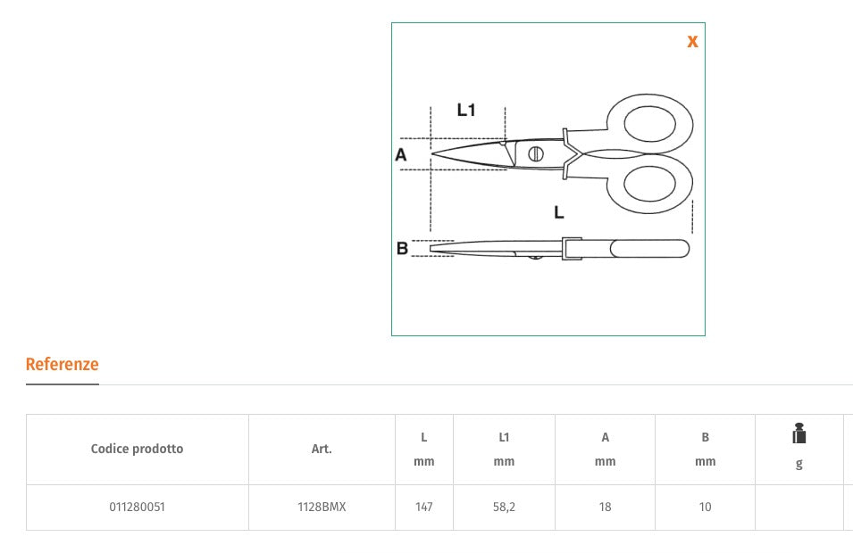 Beta 1128BMX - Forbici per elettricisti lame diritte in acciaio inossidabile con microdentatura