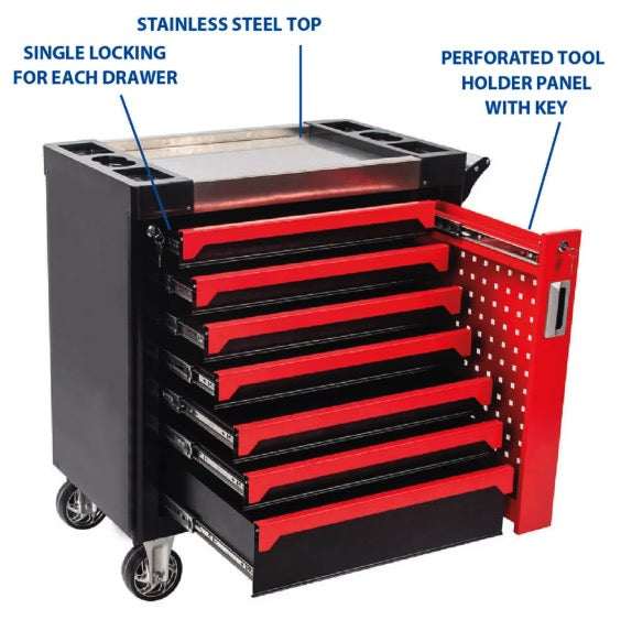 Marcotools 05.088.140 - Carrello porta attrezzi 7 cassetti con piano in INOX completo di 196 utensili 
