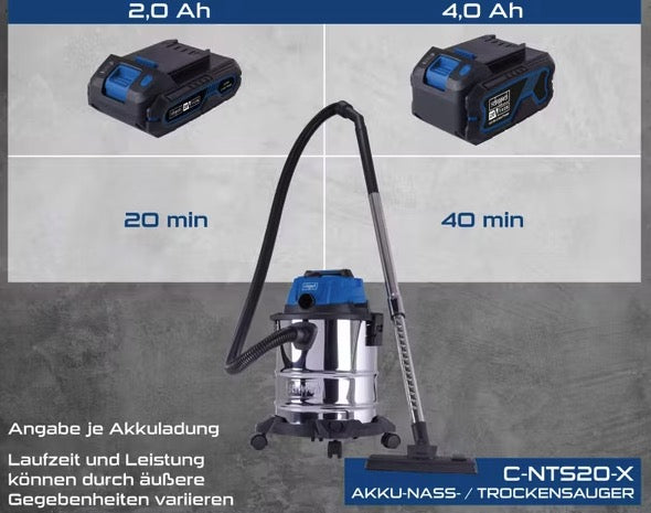 Scheppach C-NTS20-X Set - bidone aspiratutto a batteria 20V - 1 x 4Ah + Caricabatterie 