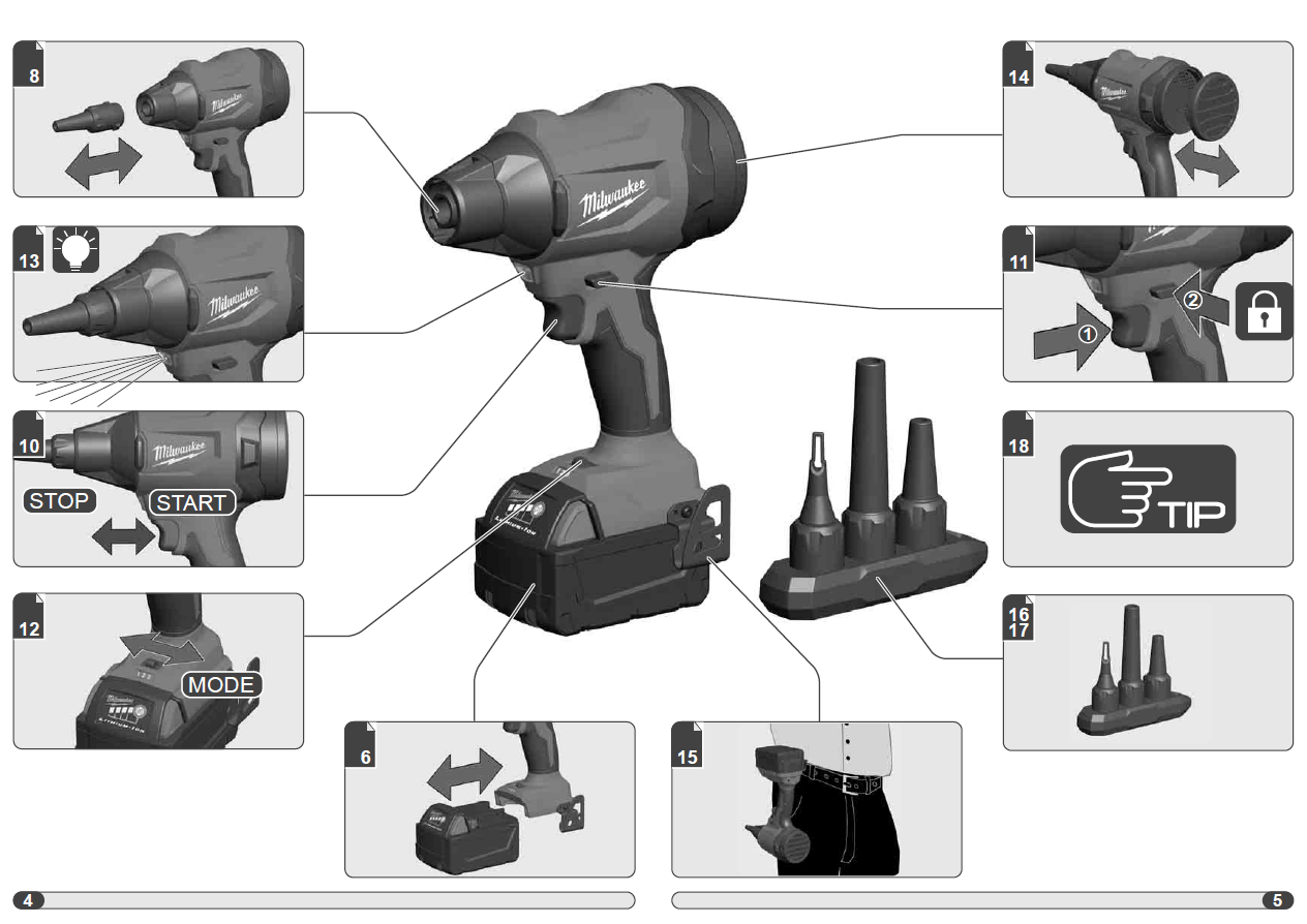 Milwaukee M18 BLHSB-0 - Mini soffiatore brushless a batteria 18V - solo corpo 