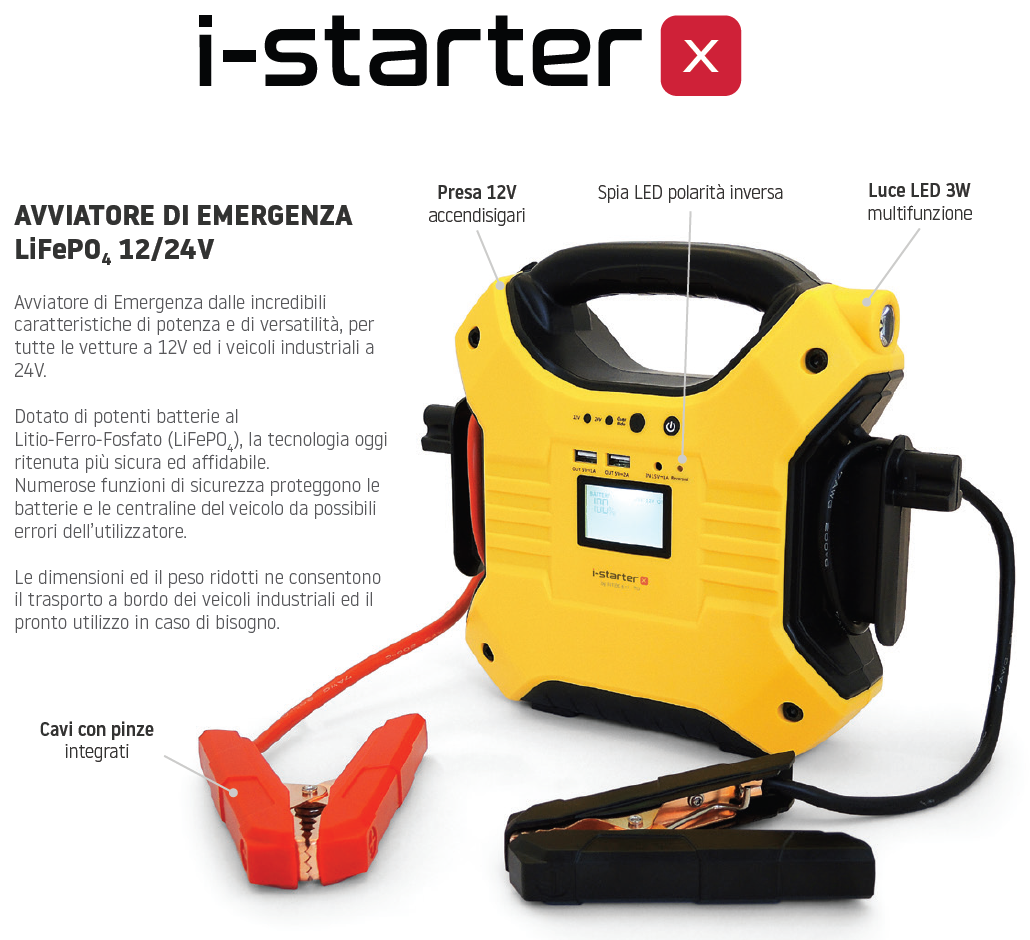 Intec I-STARTER X, AVVIATORE DI EMERGENZA LiFePo4 1224V, VEICOLI INDUSTRIALI E AUTOMOBILI
