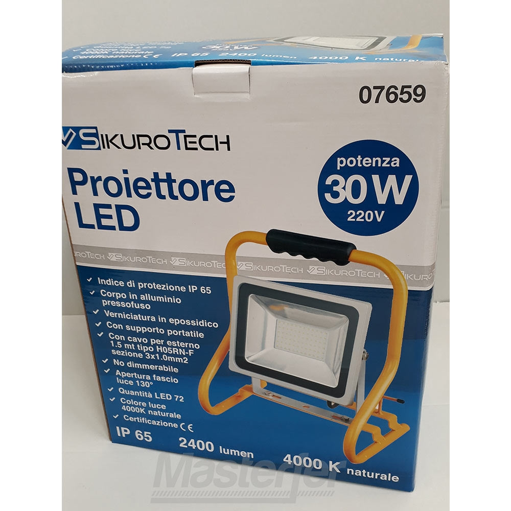 Faretto led portatile con piedistallo Sikurotech S203B 07659 30W 220V
