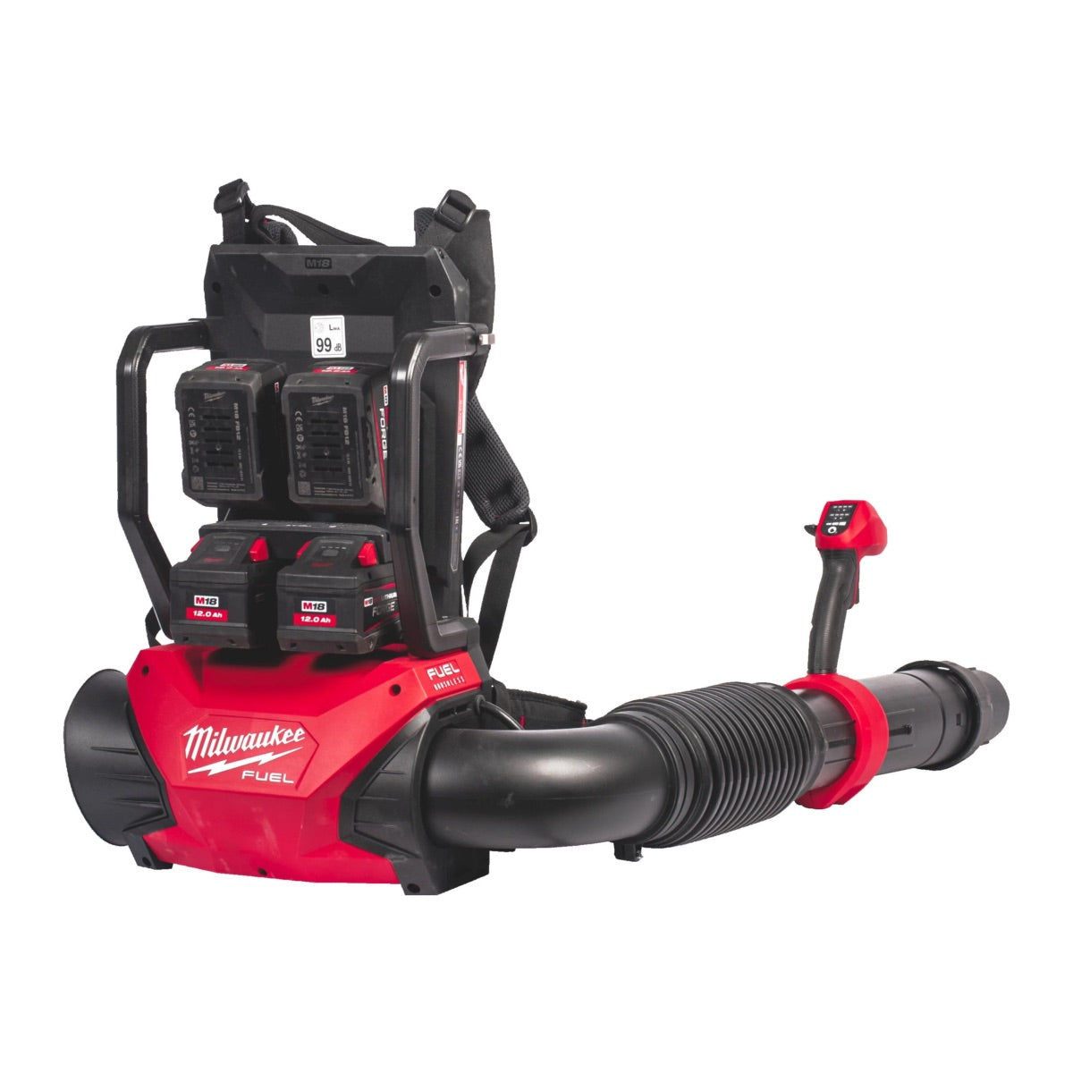 Milwaukee M18 F2BPB-124 - Soffiatore soffiafoglie spalleggiato a doppia batteria 2 x 18V 12Ah Forge