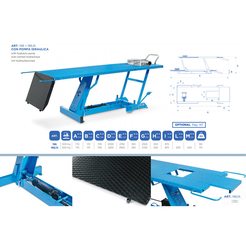 OMCN 196 - Sollevatore moto con pompa idraulica, 500kg
