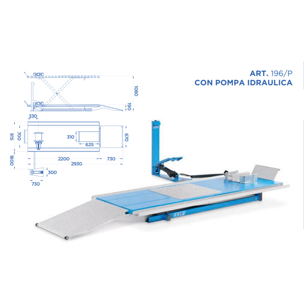 OMCN 196/P - Sollevatore moto idraulico con finestra estraibile, portata 500kg 