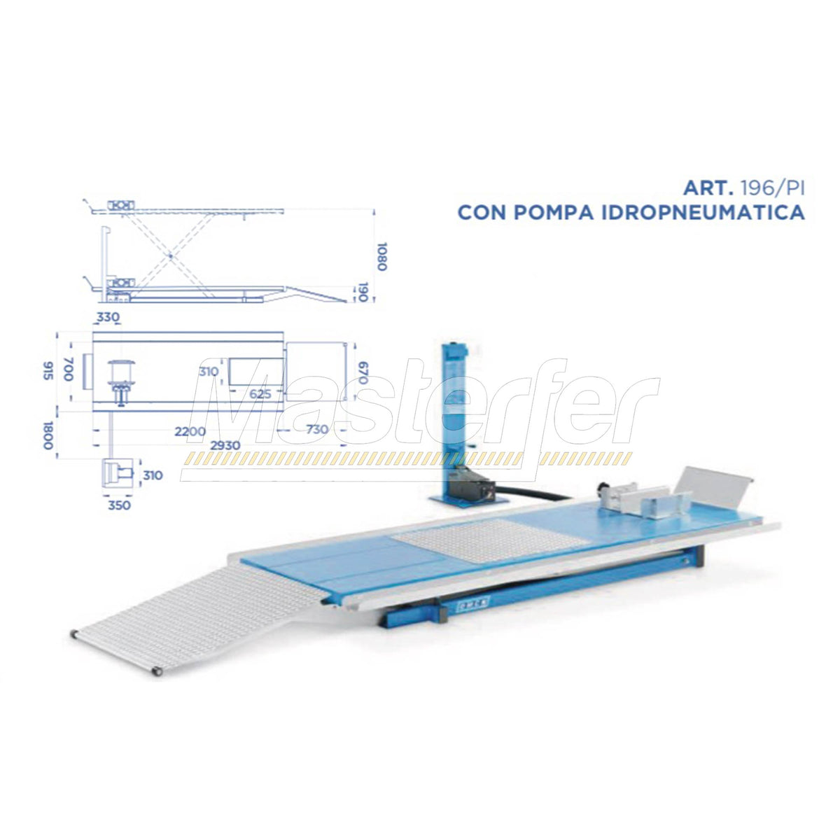 OMCN 196/PI - Sollevatore moto idraulico con finestra estraibile, portata 500kg dati tecnici