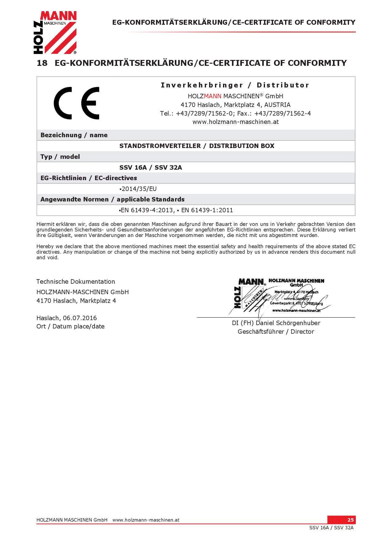 Holzmann SSV32A distributore di energia fisso 400v 32a