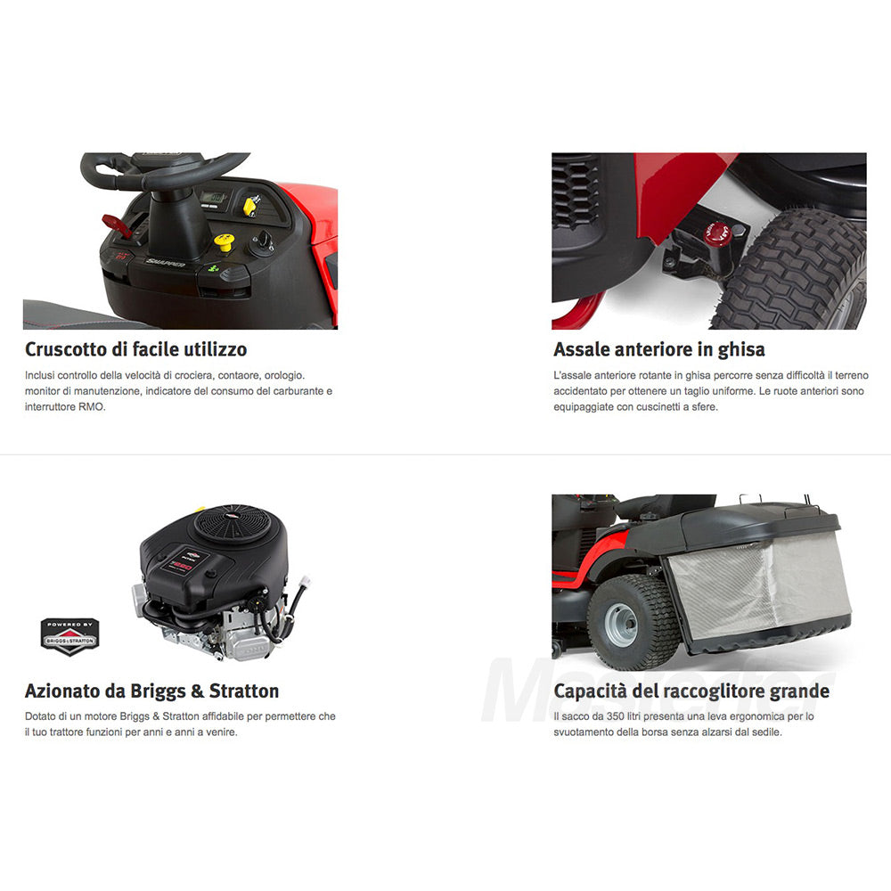 Snapper RPX210 - Trattorino rasaerba con motore Briggs & Stratton, mulching e cesto 350 litri caratteristiche