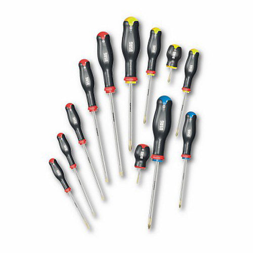 Usag 324 SH12 - Serie di 12 giraviti per viti con intaglio, impronta a croce PHILLIPS® e impronta a croce POZIDRIV® -SUPADRIV®