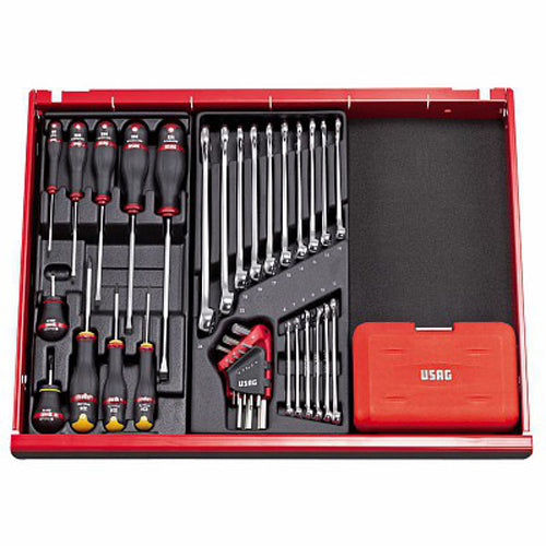 Usag 601 1/4 J34 - Assortimento in cassetta modulare con bussole esagonali ed inserti per avvitatura (34 pz)