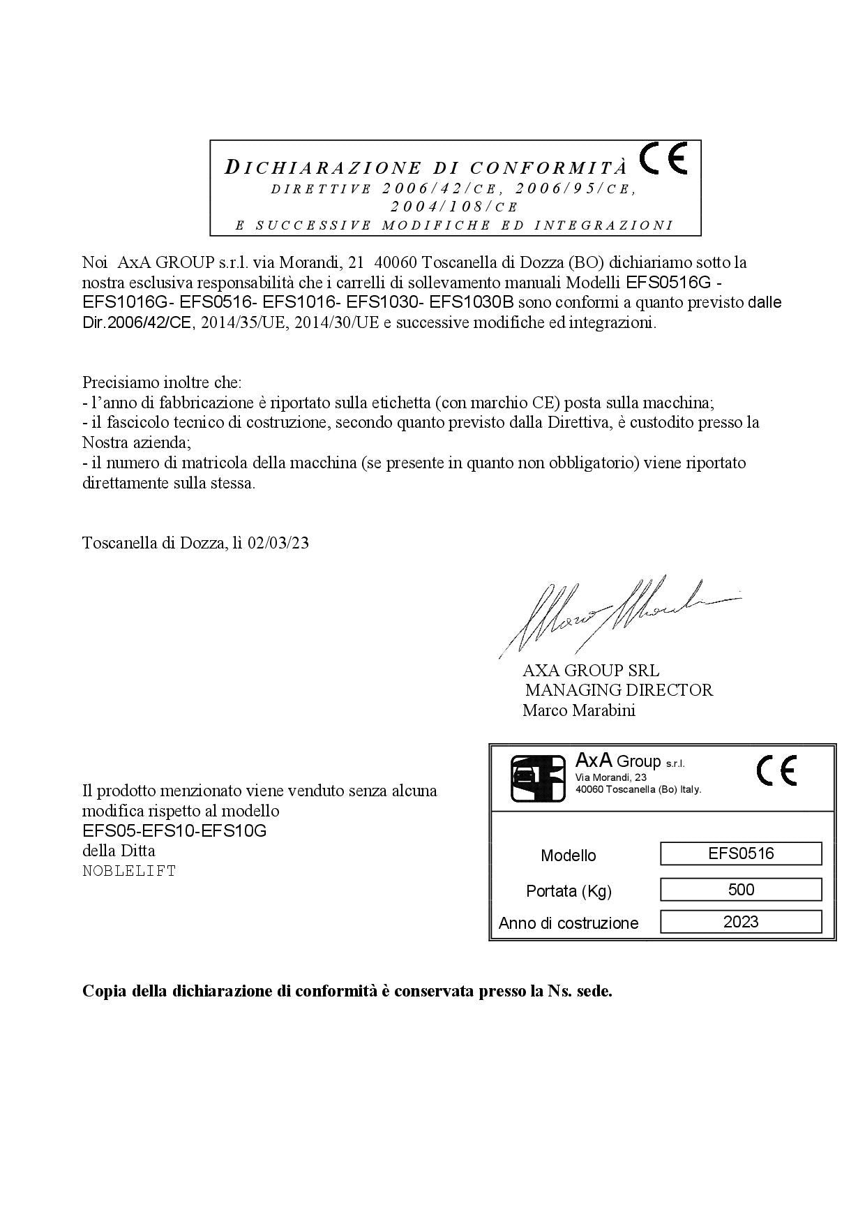 AxA EFS1016 - Carrello sollevatore manuale con forche regolabili, 1000kg