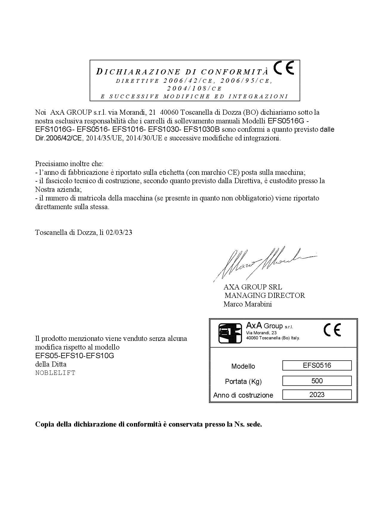 AxA EFS1030 - Carrello sollevatore manuale con forche fisse, 1000kg, alzata 3 metri