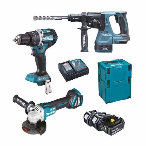 Makita DLX4158TJ con: Tassellatore, smerigliatrice avvitatore, trapano