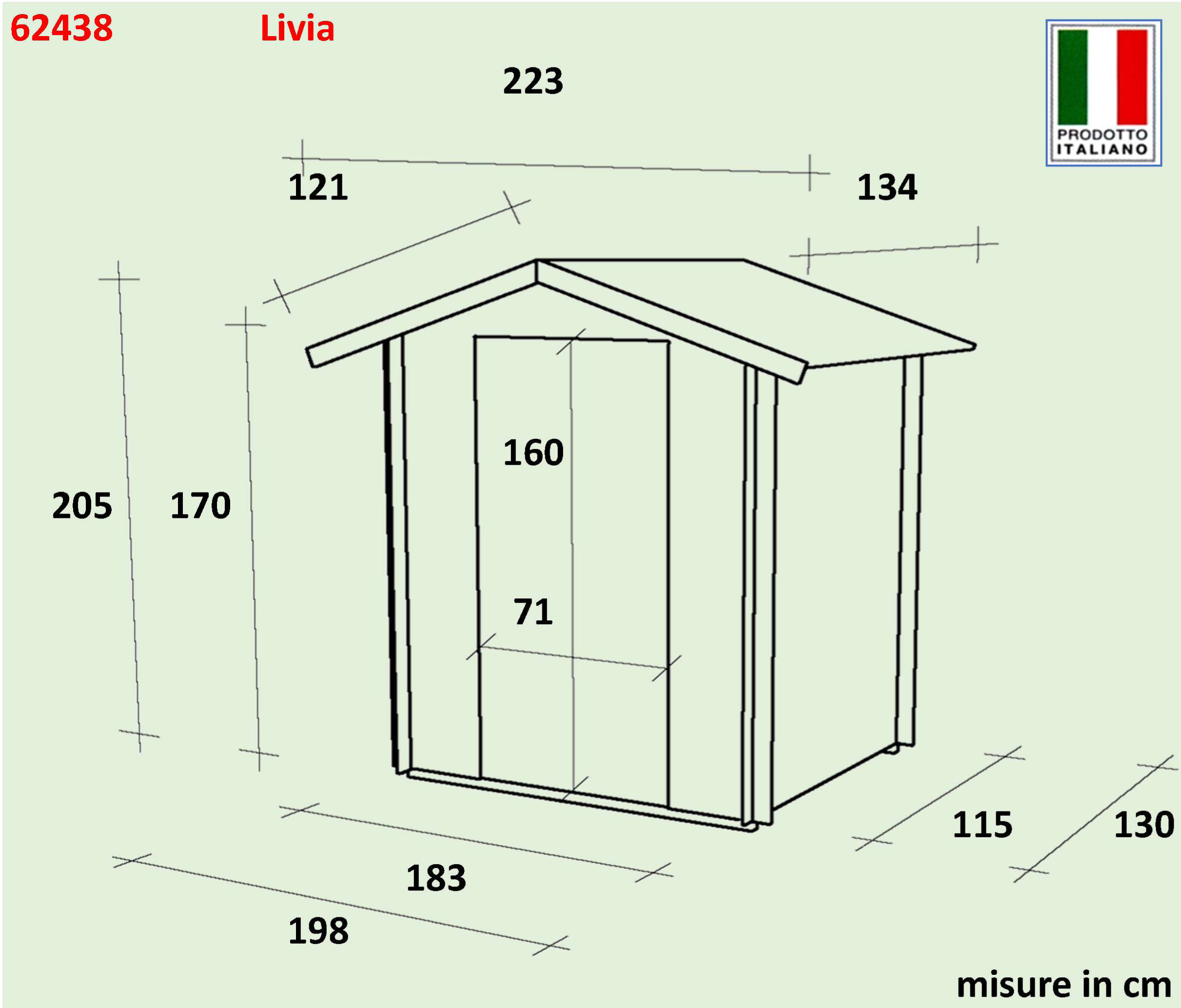 casetta in legno livia color naturale, misure