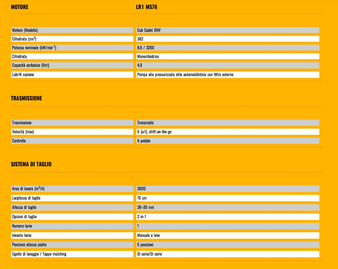 cub cadet trattorino rasaerba lr1 ms76