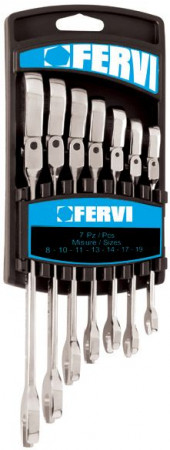 Fervi 0690/07P - Serie chiavi combinate con testa a cricchetto snodata